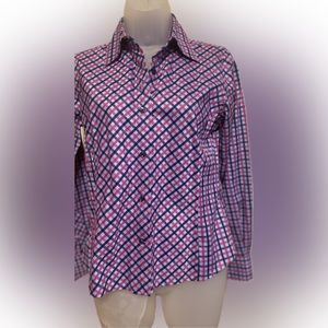 NWOT Faconnable - Woman’s (purple/blue/light blue/fuchia) checkered shir…
